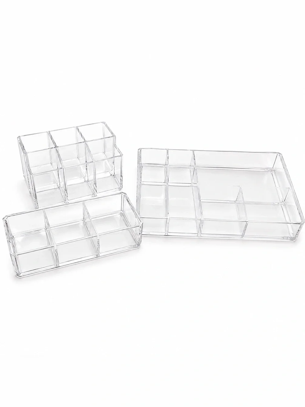 Set of 3 Clear Acrylic Organizer Trays | Vanity Makeup Desk Drawer Storage
